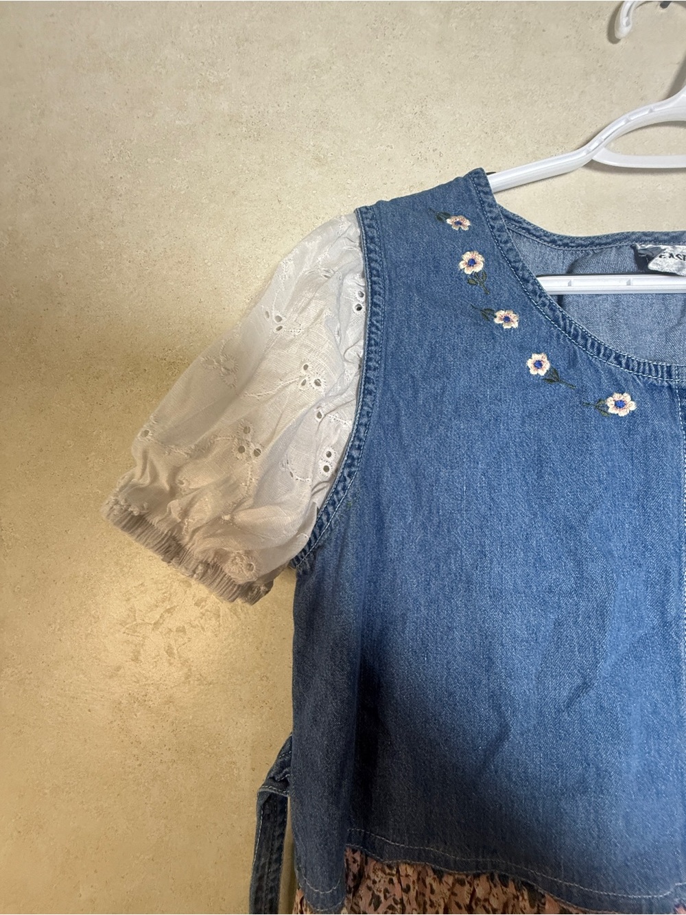 Jane Ashley Blue Denim Bodice with Pink Floral Skirt Dress - Picture 5 of 9